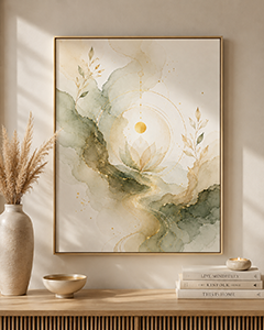 lotus path wall art | abstract sacred geometry print | sage green & gold spiritual decor | minimalist wellness artwork